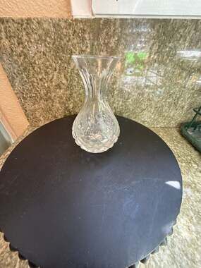 Vintage Cut Crystal Bud Vase with Flared Neck and Etched Floral Motif